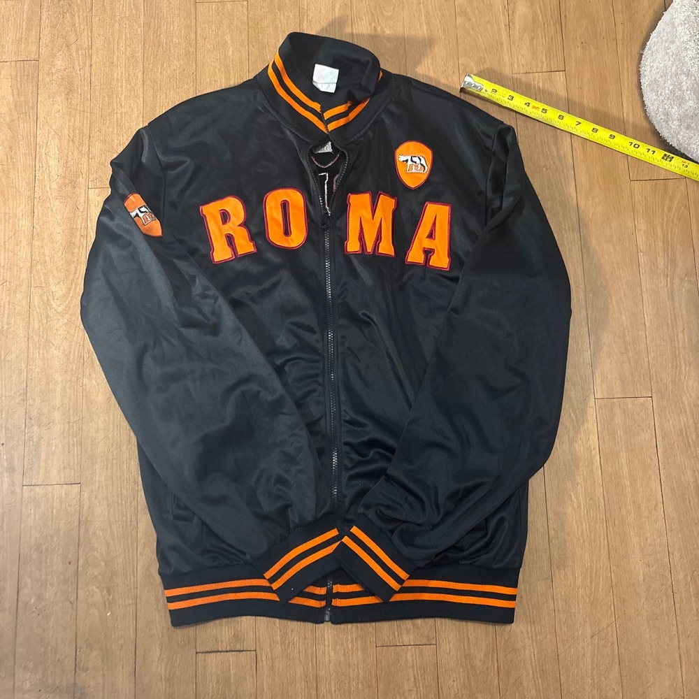 AS Roma Track Jacket Mens XXXL Black Orange Lupetto Wolf Crest Full Zip Soccer